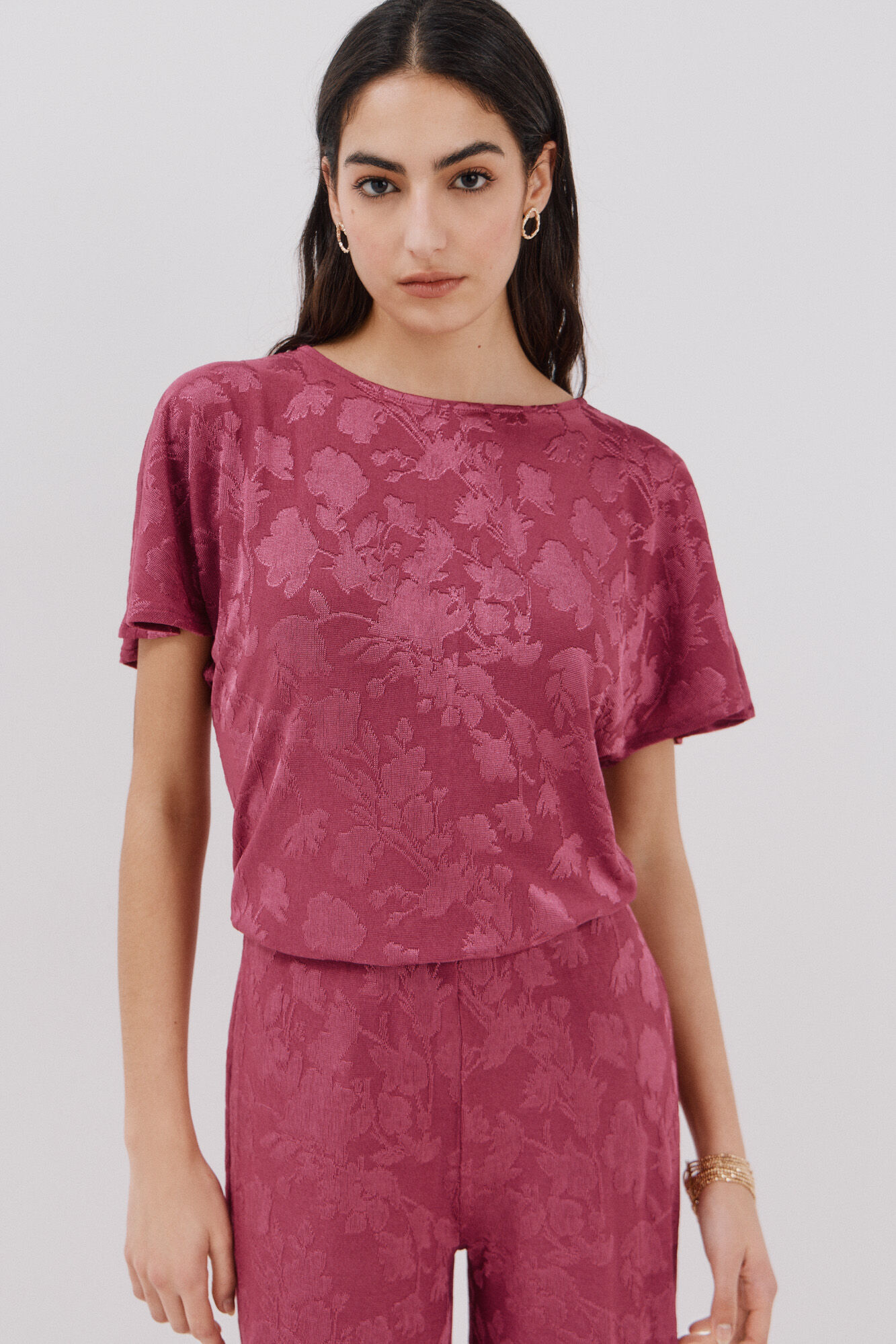 Cortefiel Top punto jacquard floral