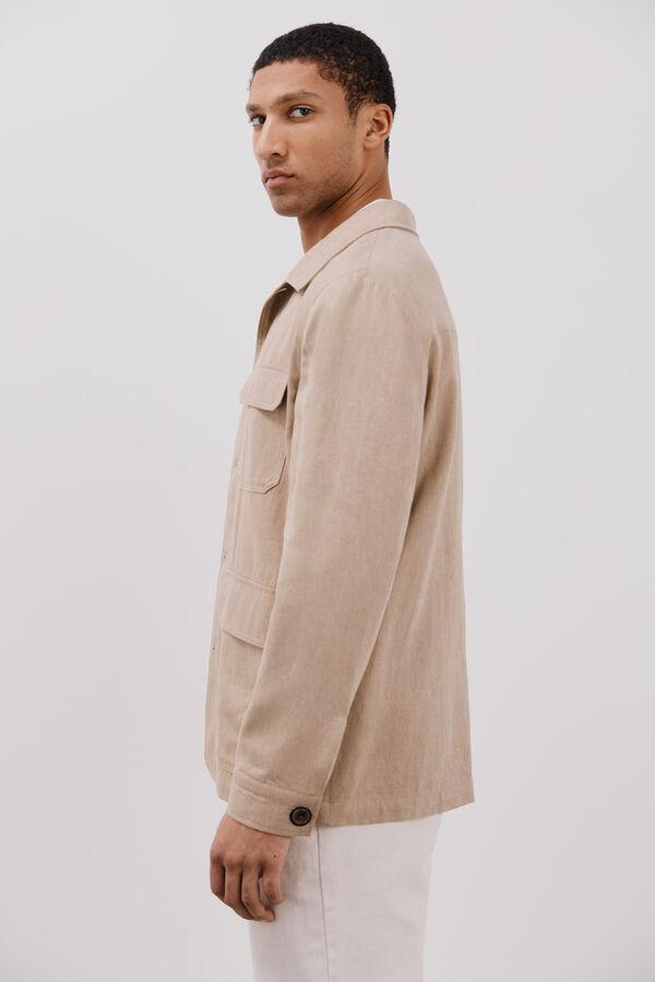 Cortefiel Sobrecamisa lino y tencel Beige