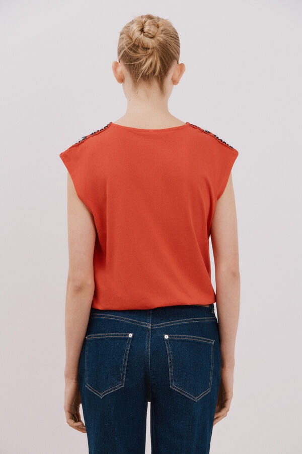 Cortefiel Camiseta detalle crochet Rojo