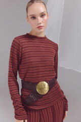 Slowlove Top riscas estruturado  Laranja