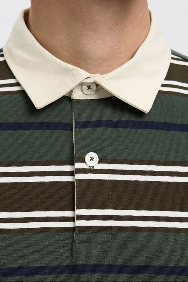 Selected Polo estilo rugby feita de 100% algod&atilde;o org&acirc;nico. Verde