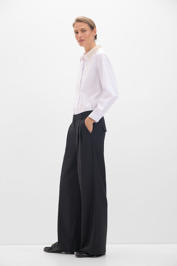 Cortefiel Pantal&oacute;n pinzas ancho Negro