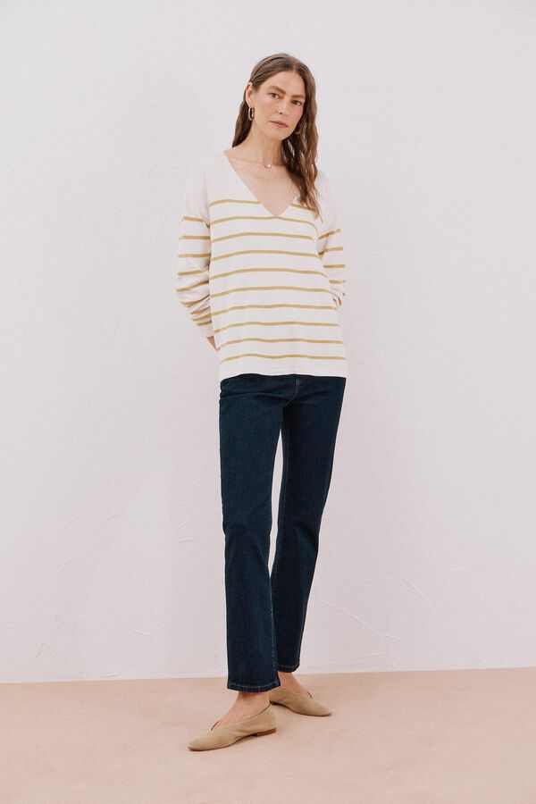 Cortefiel Camisola de malha decote bico Amarelo