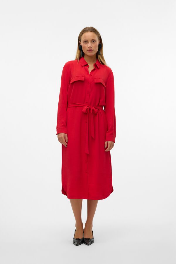 Vero Moda Vestido midi camisero Rojo