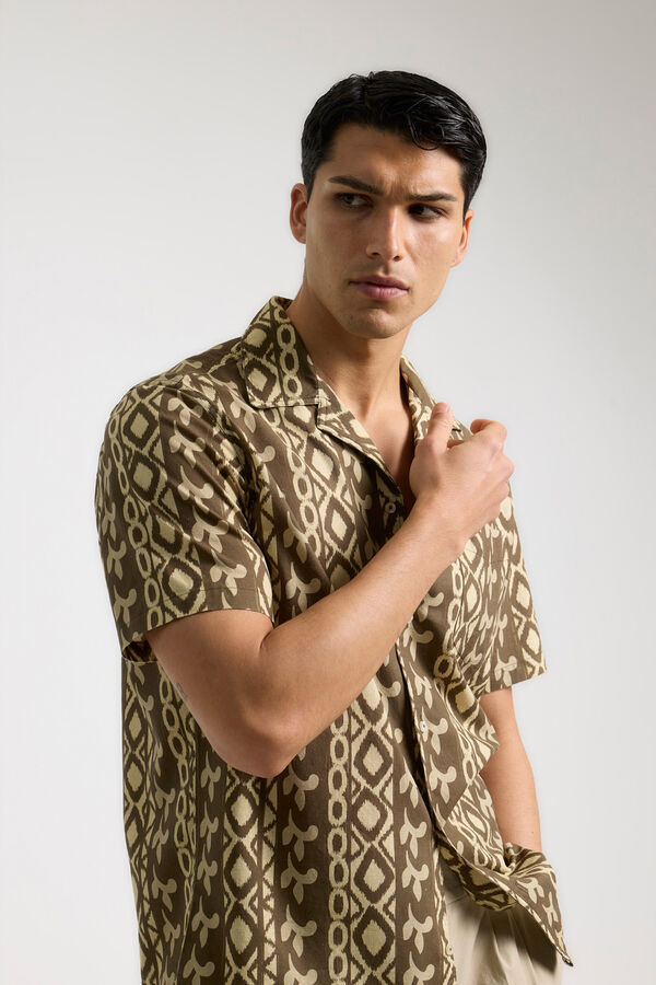 PuroEGO Camisa de linho estampada Castanho