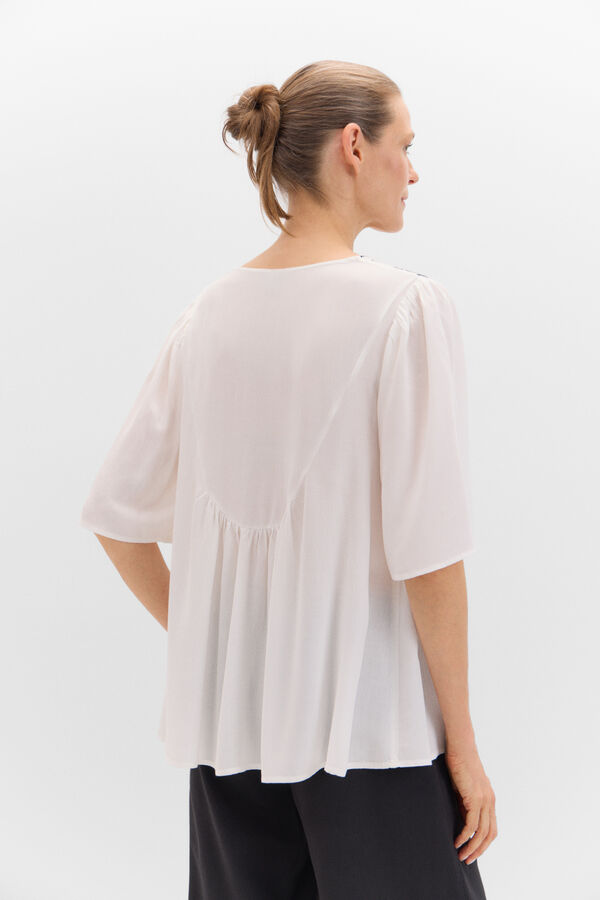 Cortefiel Blusa canesú bordado Blanco