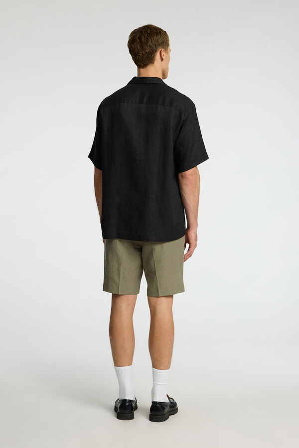 Selected Camisa manga curta 100% linho Preto