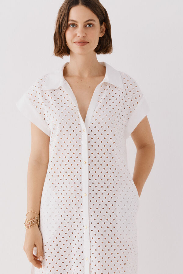 Cortefiel Caft&aacute;n camisa largo Blanco