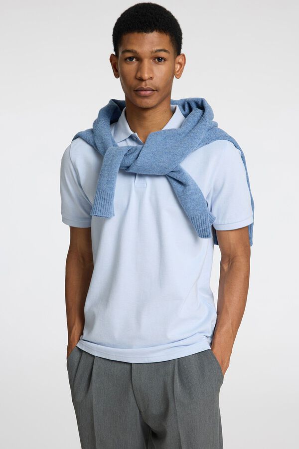 Selected Polo Slim Fit de manga curta confeccionada em algodão orgânico Azul