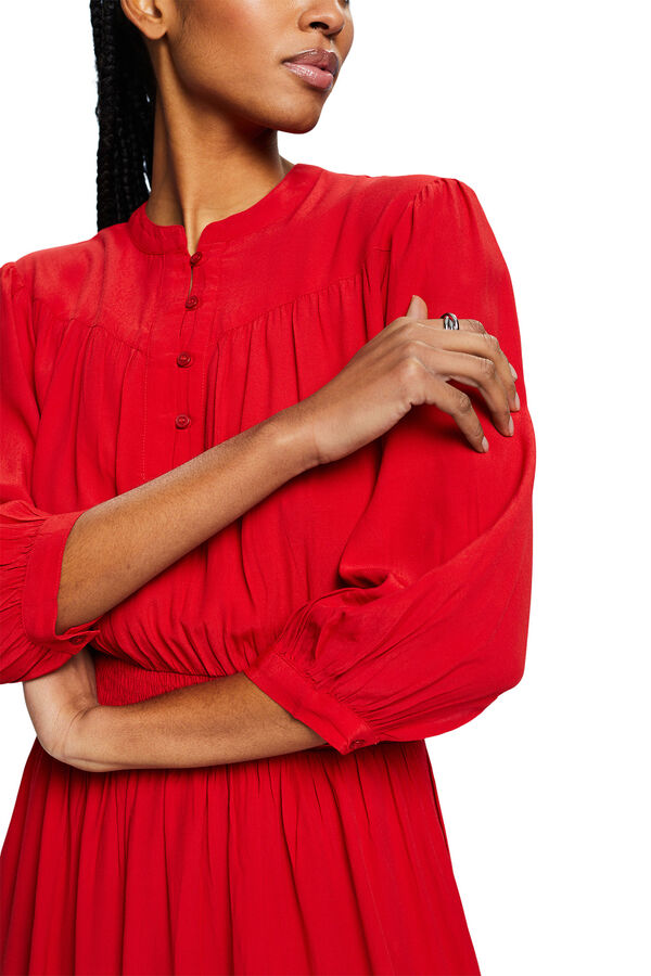 Esprit Vestido midi monocolor con viscosa LENZING&trade; ECOVERO&trade; Rojo
