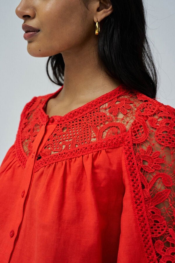 Salsa Jeans Camisa de lino con encaje Rojo