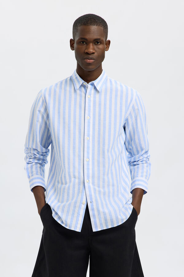 Selected Camisa de linho de manga comprida Azul