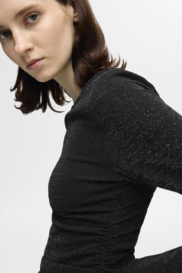 Selected Femme Vestido longo com glitter e decote em barco. Preto