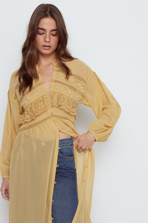 Slowlove Caft&aacute;n bordado detalle encaje Dorado