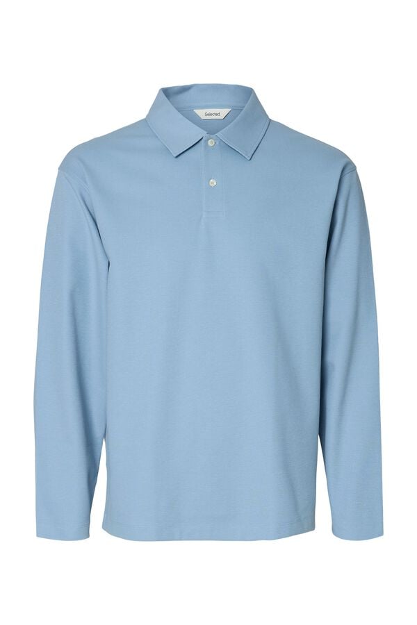 Selected Polo manga comprida relax Azul