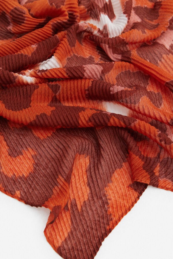 Cortefiel Lenço de seda estampado animal multicolor Castanho