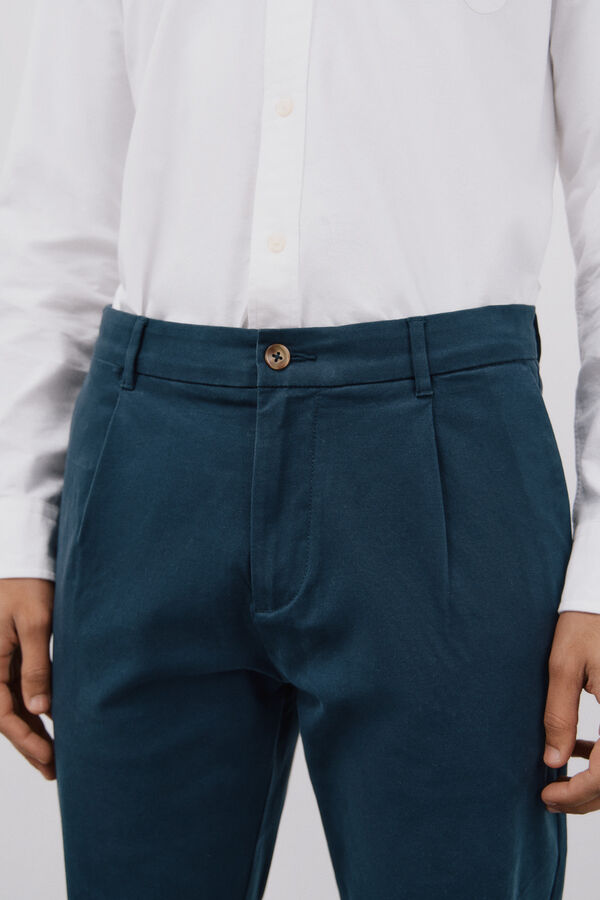 Cortefiel Pantalón chino tapered pinzas Azul marino