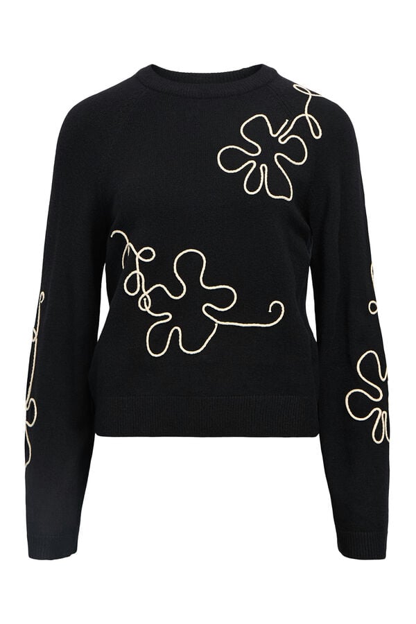 Object Jersey punto bordado flor Gris oscuro