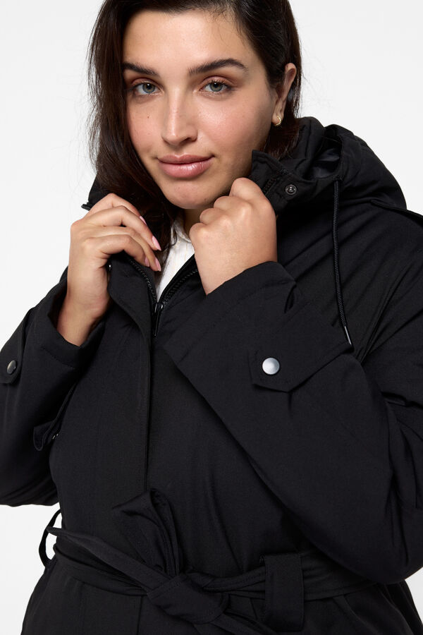 Vero Moda Curve Abrigo largo con capucha talla grande Negro