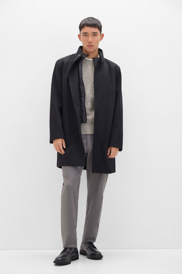 Cortefiel Abrigo cuello tira Negro