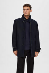 Selected Sobretudo com gola chaminé de lã reciclada Cinzento