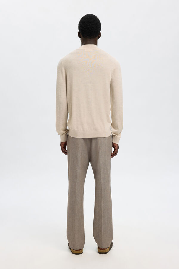 Selected Jersey cuello mock 100% lana merino. Beige