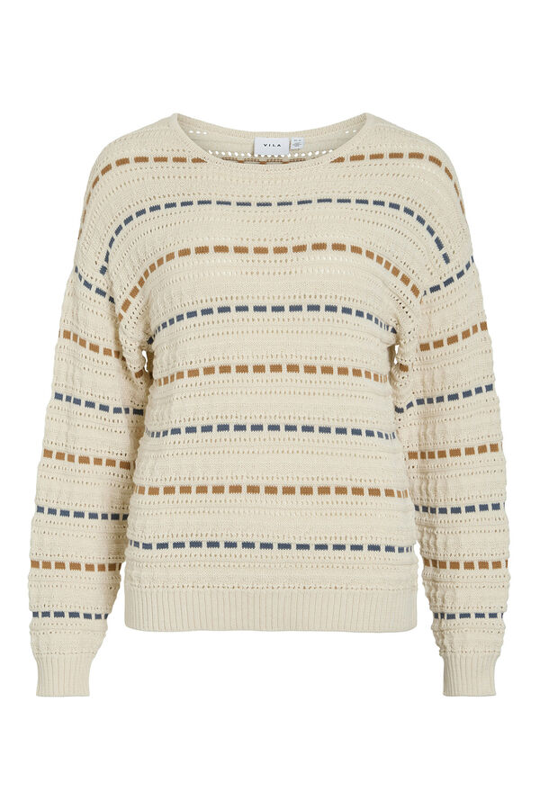 Vila Jersey de rayas con calados Beige