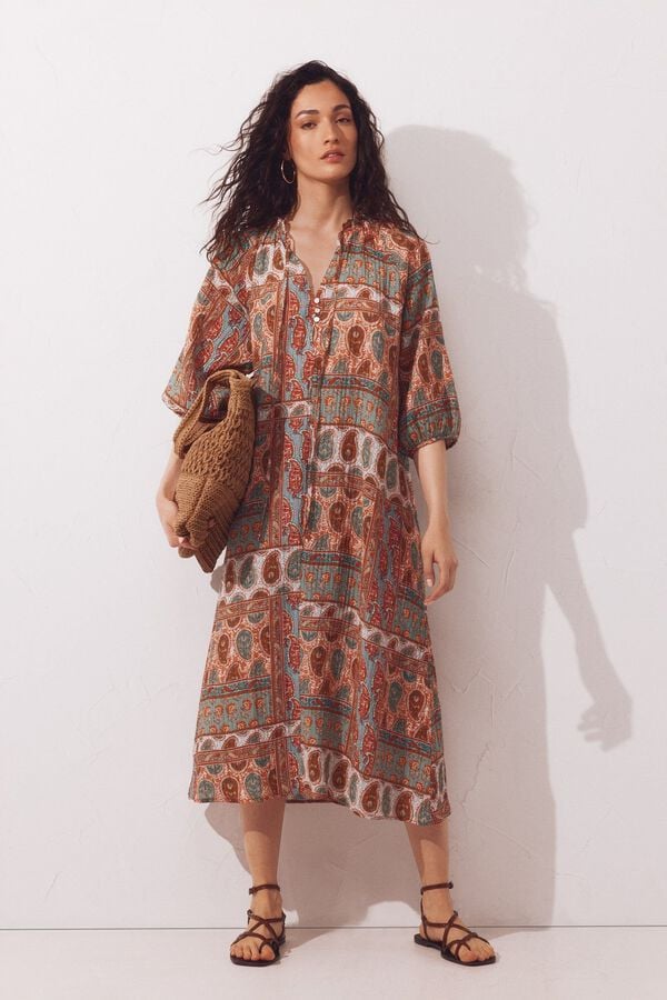 Cortefiel Caftan estampado amplio Estampado naranja
