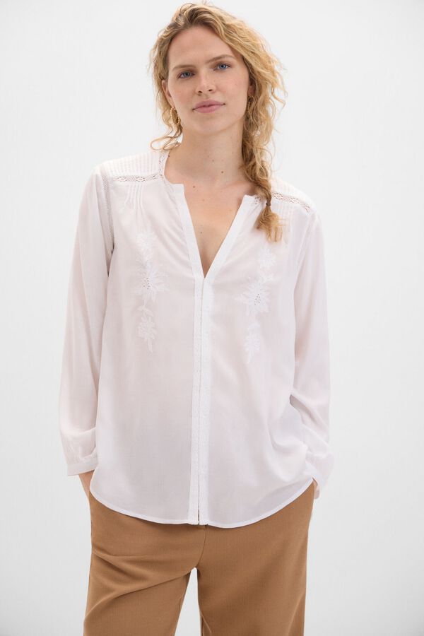 Cortefiel Blusa rom&aacute;ntica bordada Blanco