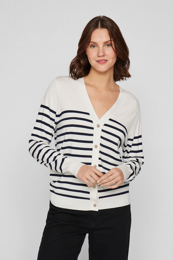 Vila Striped cardigan with jewel buttons Branco