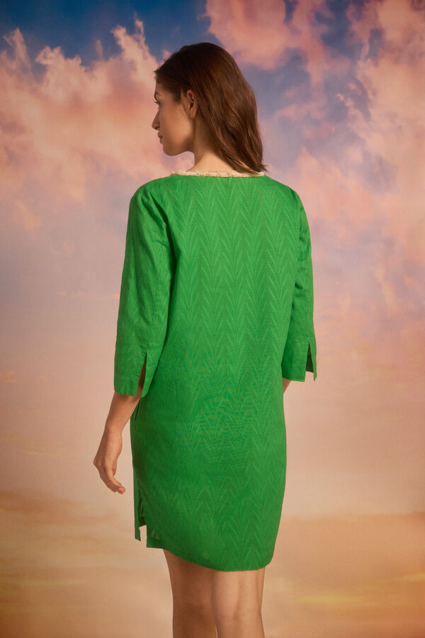 Cortefiel Caft&aacute;n franjas decote Verde