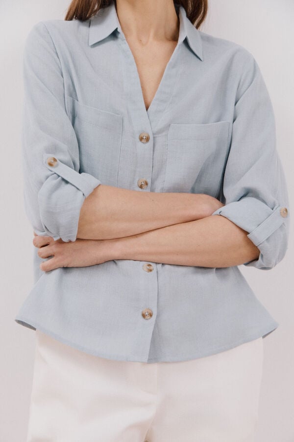 Cortefiel Camisa algod&oacute;n estampada Azul