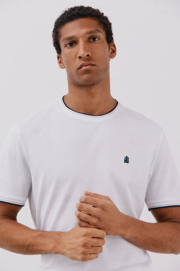 Cortefiel Camiseta com pontas de piqu&eacute; Branco