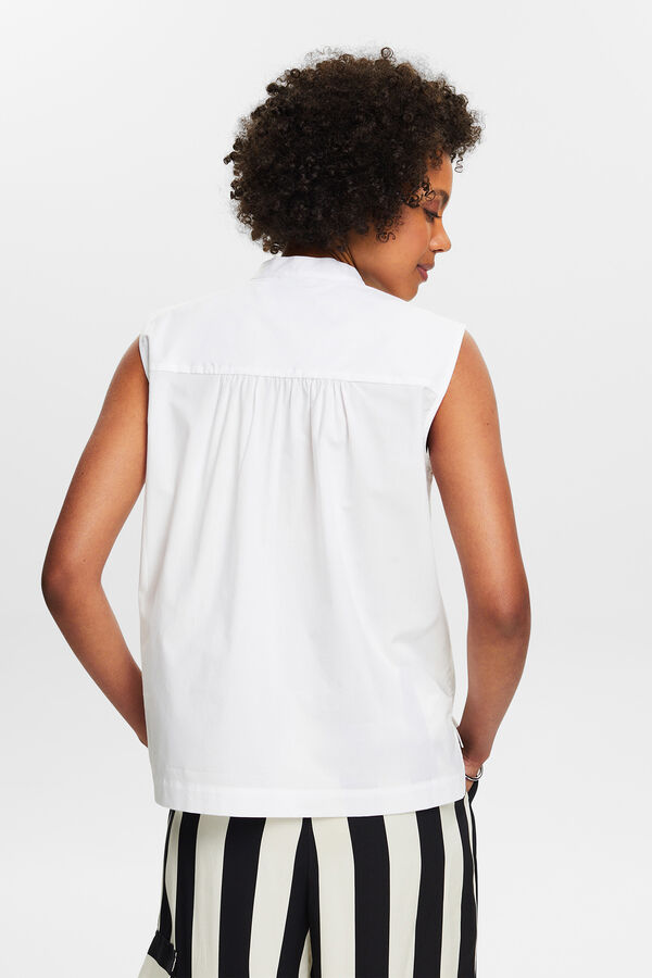 Esprit Blusa popel&iacute;n cuello mao sin mangas Blanco