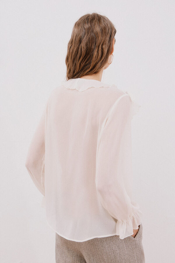 Cortefiel Blusa volante delantero Blanco