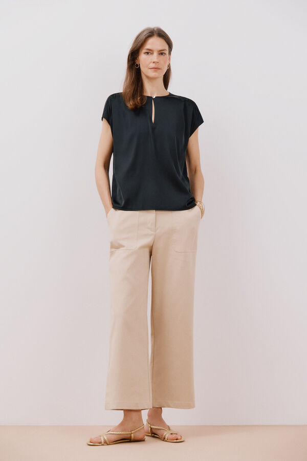 Cortefiel Top combinado acetinado Preto