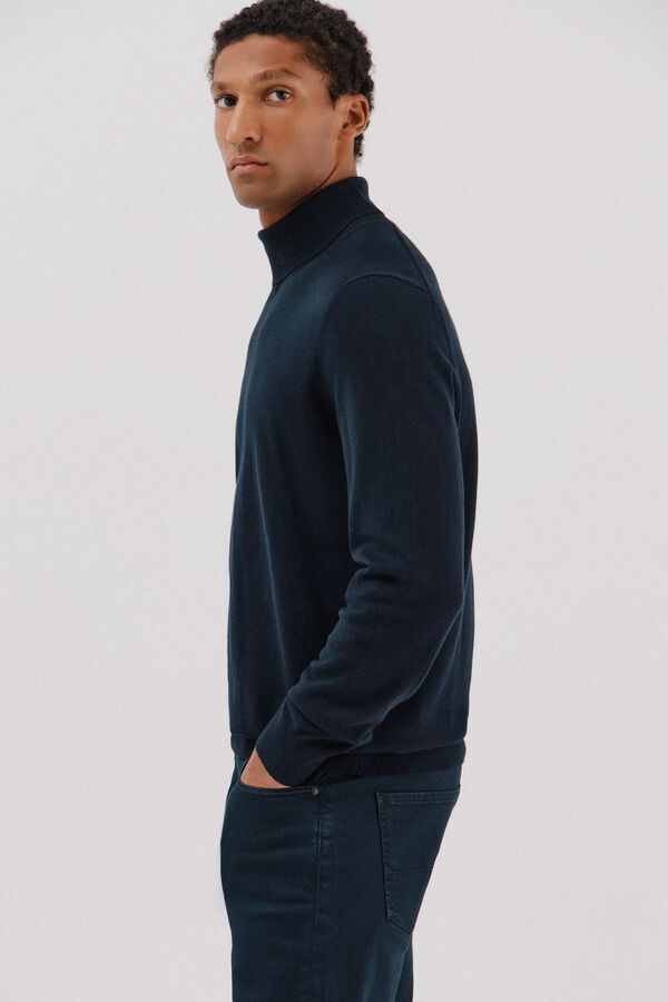 Cortefiel Camisola algod&atilde;o caxemira gola alta Azul