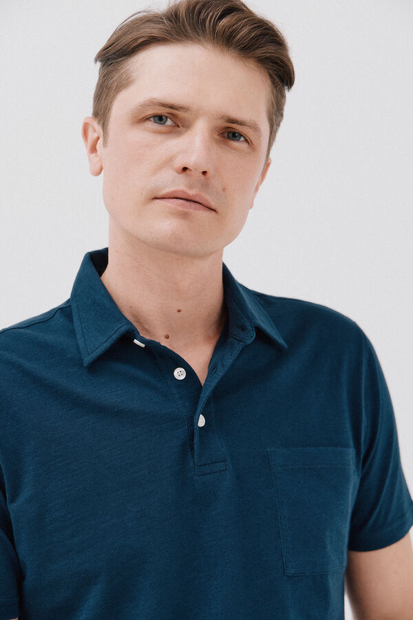 Cortefiel Polo liso slub Azul marino