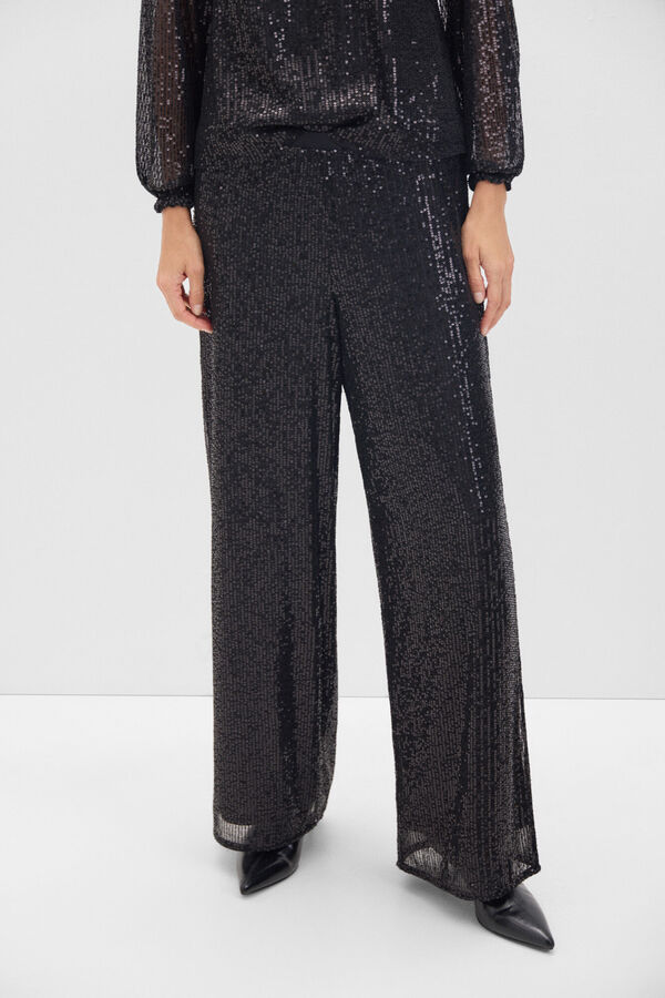 Cortefiel Cal&ccedil;a palazzo de lantejoulas pretas Preto