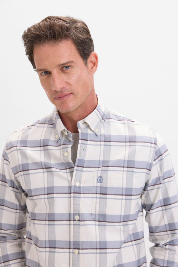 Cortefiel Camisa oxford cuadros Gris