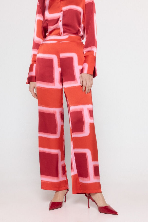 Vero Moda Calças compridas de cetim estampado Vermelho
