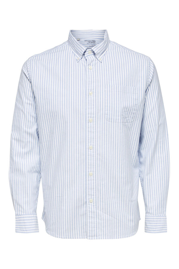 Cortefiel Camisa de manga larga con bolsillo 100% algodón Azul