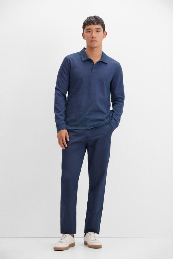 Cortefiel Polo algod&oacute;n tencel manga larga Azul marino