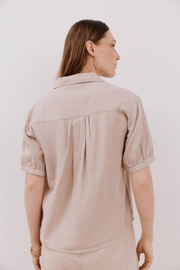 Cortefiel Camisa manga corta con lino Arena