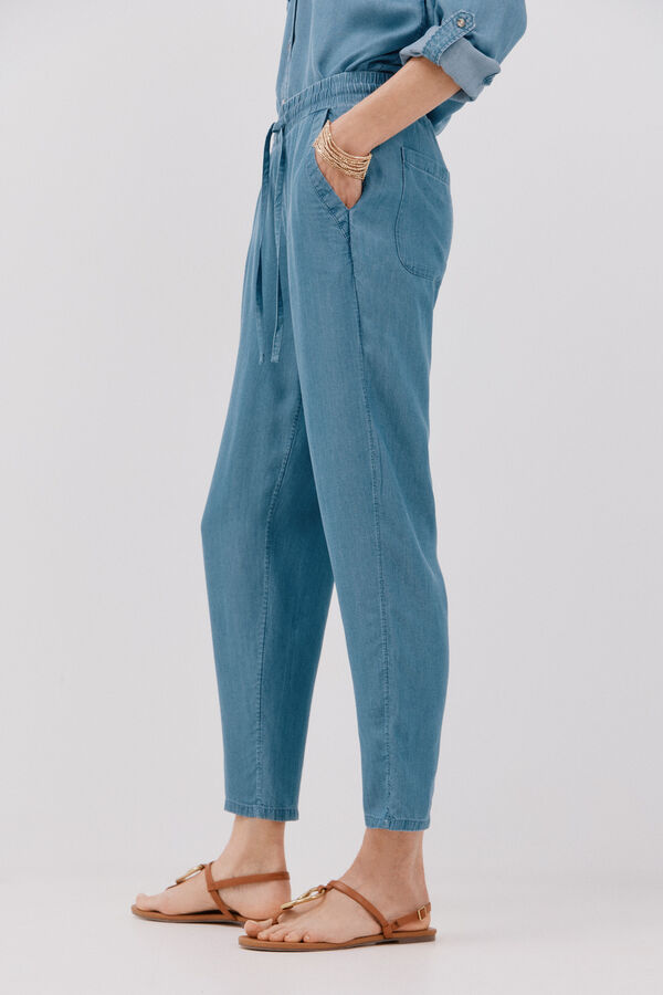Cortefiel Pantalones fluidos tencel Azul