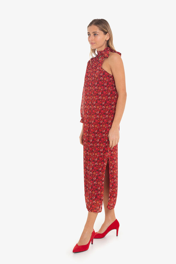 Cupl&eacute; Vestido midi assim&eacute;trico com estampado floral Vermelho