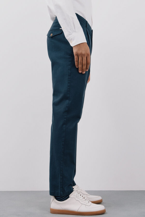 Cortefiel Pantalón chino tapered pinzas Azul marino