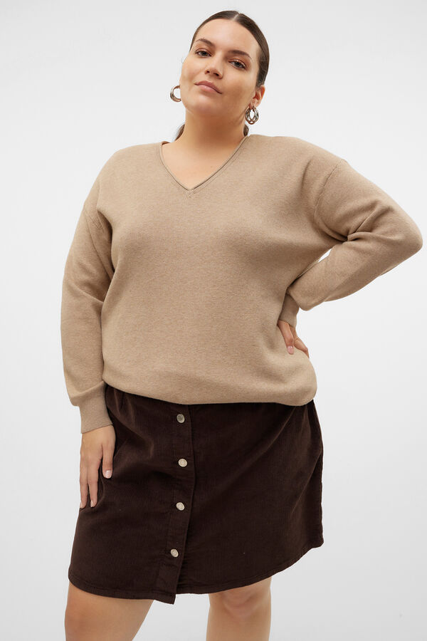 Vero Moda Curve Jersey de punto de manga larga talla grande Marrón