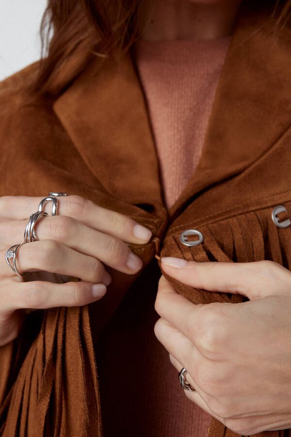 Slowlove Sobrecamisa flecos efecto ante Beige