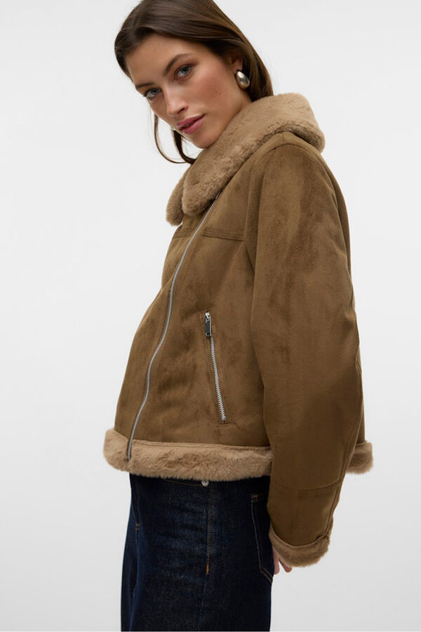 Vero Moda Blus&atilde;o de veludo com fecho-&eacute;clair para mulher Castanho